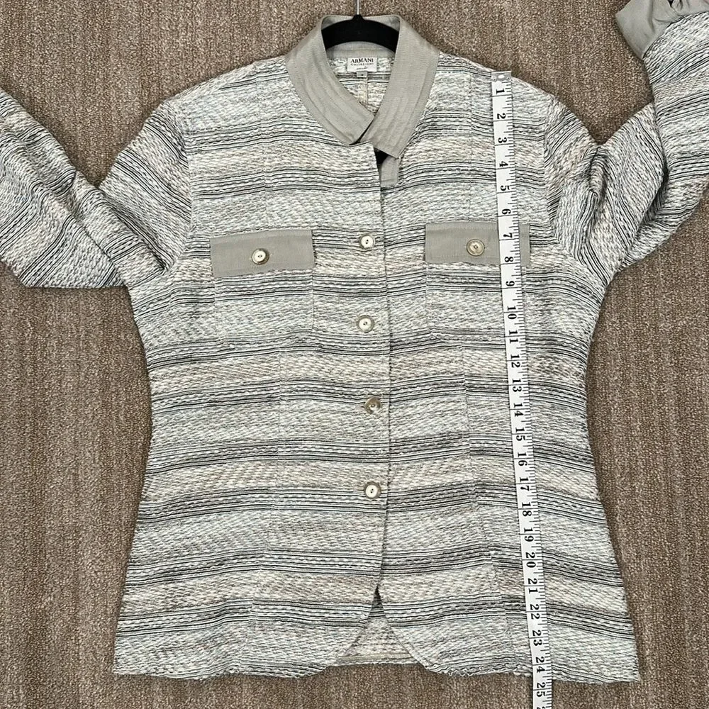ARMANI COLLEZIONI Gray Striped Knit Button Front Blazer/Jacket Women Size 12